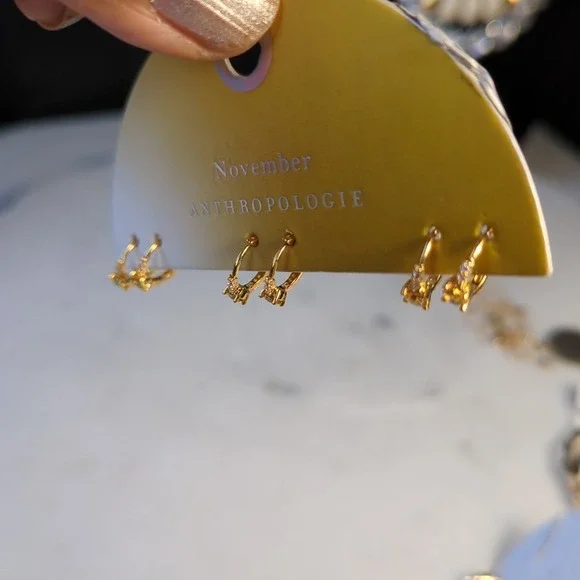 Anthropologie Small Hoop & Stud 14K Gold Plated Earrings Set, 3 Pairs - NWT - Picture 8 of 9